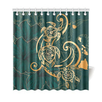 Hawaii Triple Marble Turtle Polynesian Hibiscus Shower Curtain - AH - Benjamin Style - Green - Polynesian Pride