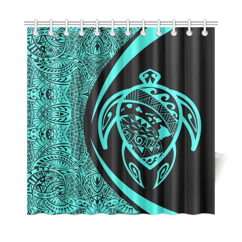 Hawaii Turtle Map Polynesian Shower Curtain - Turquoise - Circle Style 177 x 172 (cm) Blue - Polynesian Pride