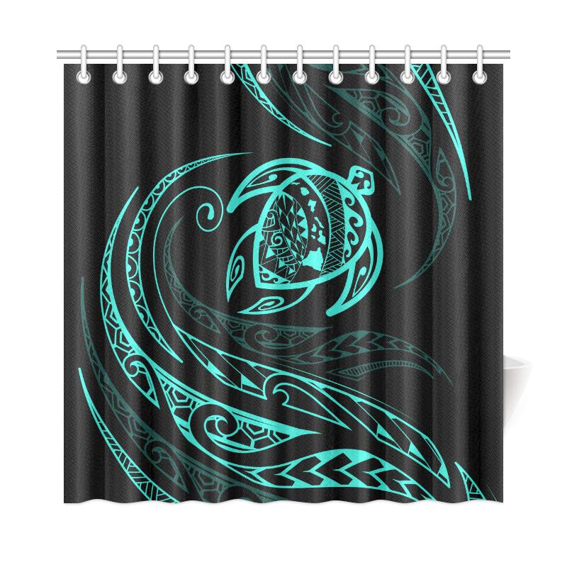 Hawaii Turtle Shower Curtain - Turquoise - Frida Style 177 x 172 (cm) Black - Polynesian Pride