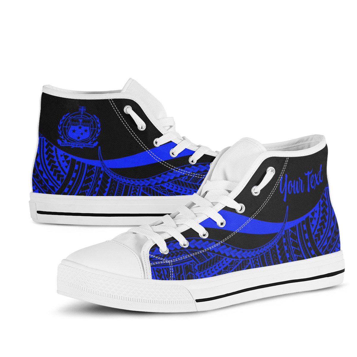 Samoa Custom Personalised High Top Shoes Blue - Polynesian Tentacle Tribal Pattern - Polynesian Pride