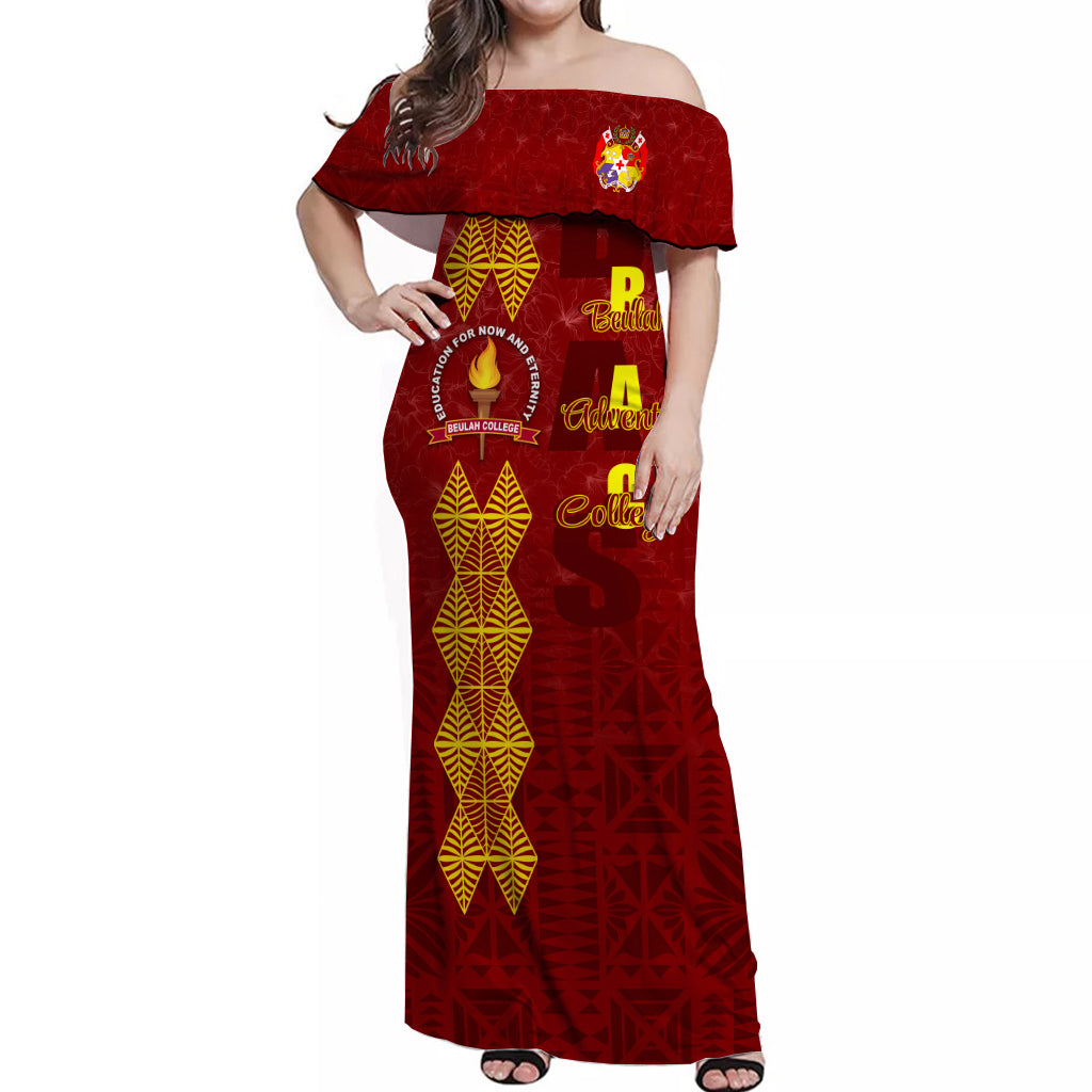 Tonga Beulah Adventist College Hibiscus Off Shoulder Long Dress BAC Old Girls LT7 Long Dress Maroon - Polynesian Pride