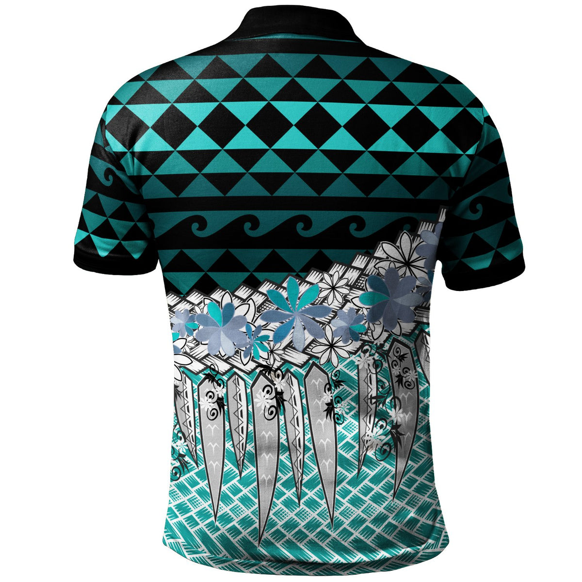 Tonga Polo Shirt Coconut Leaves Weave Pattern Blue - Polynesian Pride