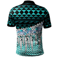 Tonga Polo Shirt Coconut Leaves Weave Pattern Blue - Polynesian Pride