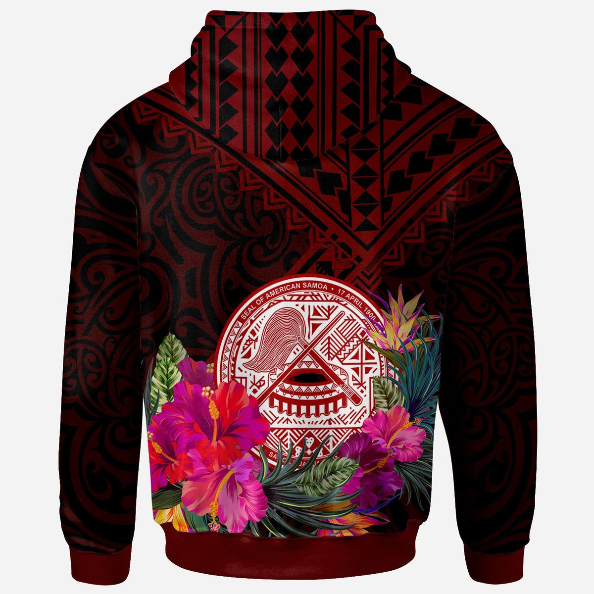 American Samoa Hoodie Coat of Arm With Polynesian Patterns - Polynesian Pride