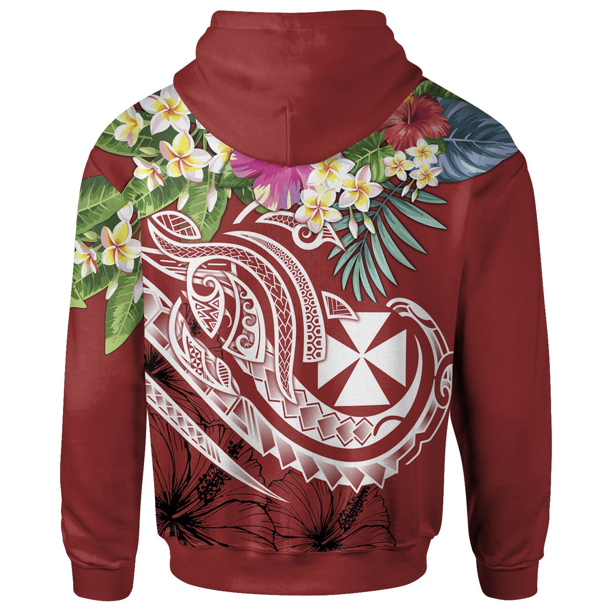 Wallis and Futuna Polynesian Hoodie Summer Plumeria (Red) - Polynesian Pride
