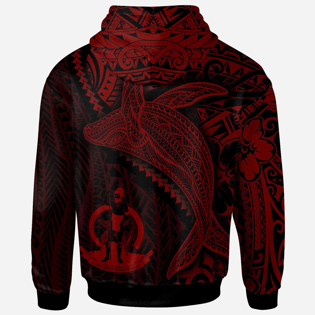 Vanuatu Hoodie Humpback Whale & Coat of Arms Red - Polynesian Pride