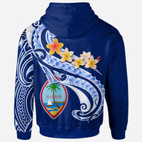 Guam Custom Hoodie Guam Seal Polynesian Patterns Plumeria (Blue) - Polynesian Pride