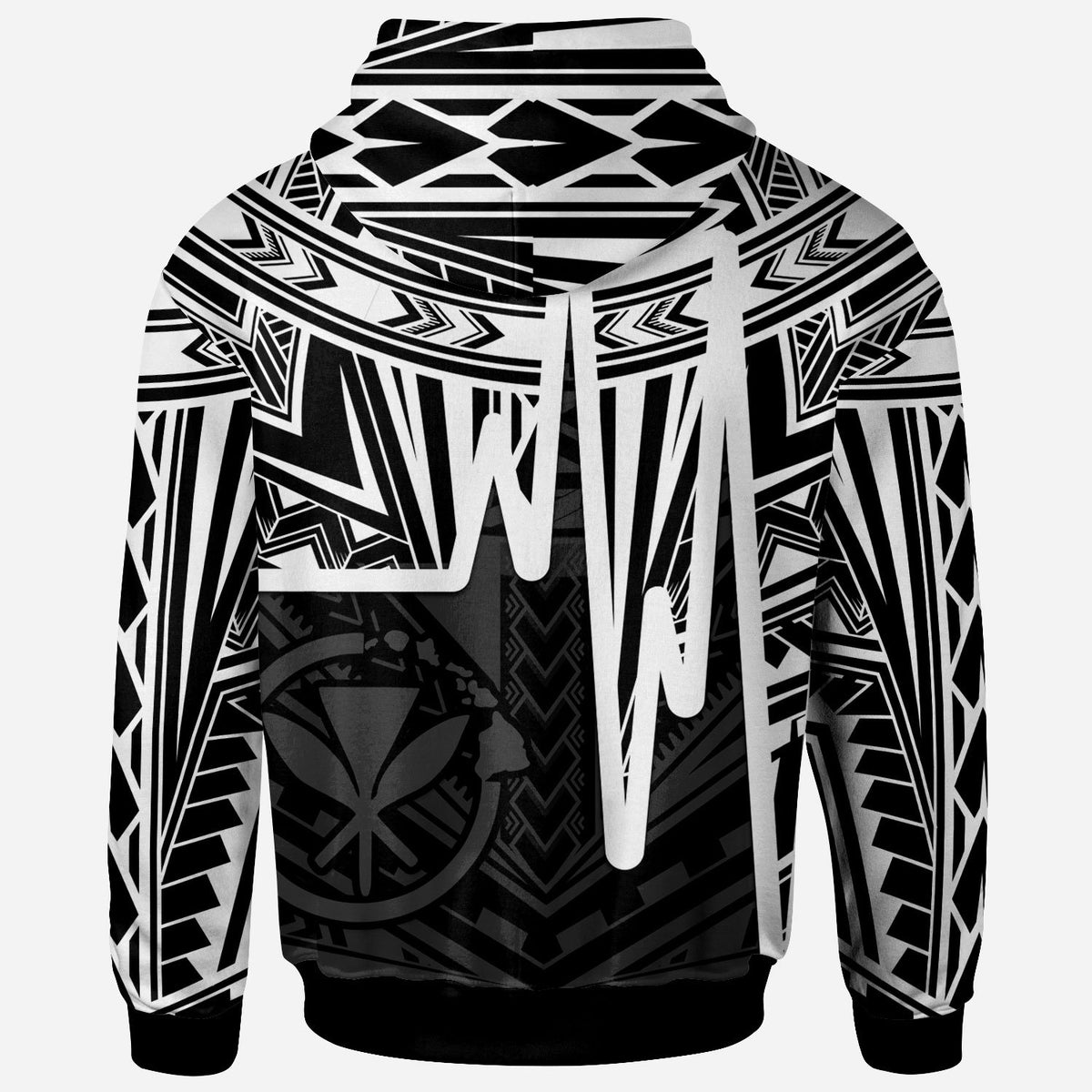 Hawaii Custom Zip up Hoodie Kanaka Maoli With Polynesian Pattern In Heartbeat Style (Black,White) - Polynesian Pride