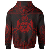 Tonga Custom Zip up Hoodie Coat of Arms With Patterns Red Color - Polynesian Pride