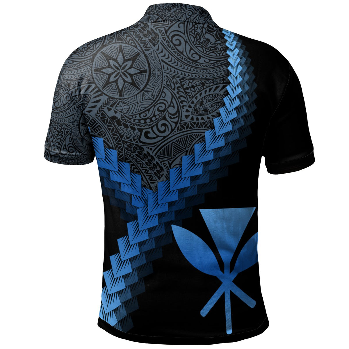 Hawaii Kanaka Maoli Polo Shirt Coat Of Arms With Polynesian Tattoo Blue - Polynesian Pride