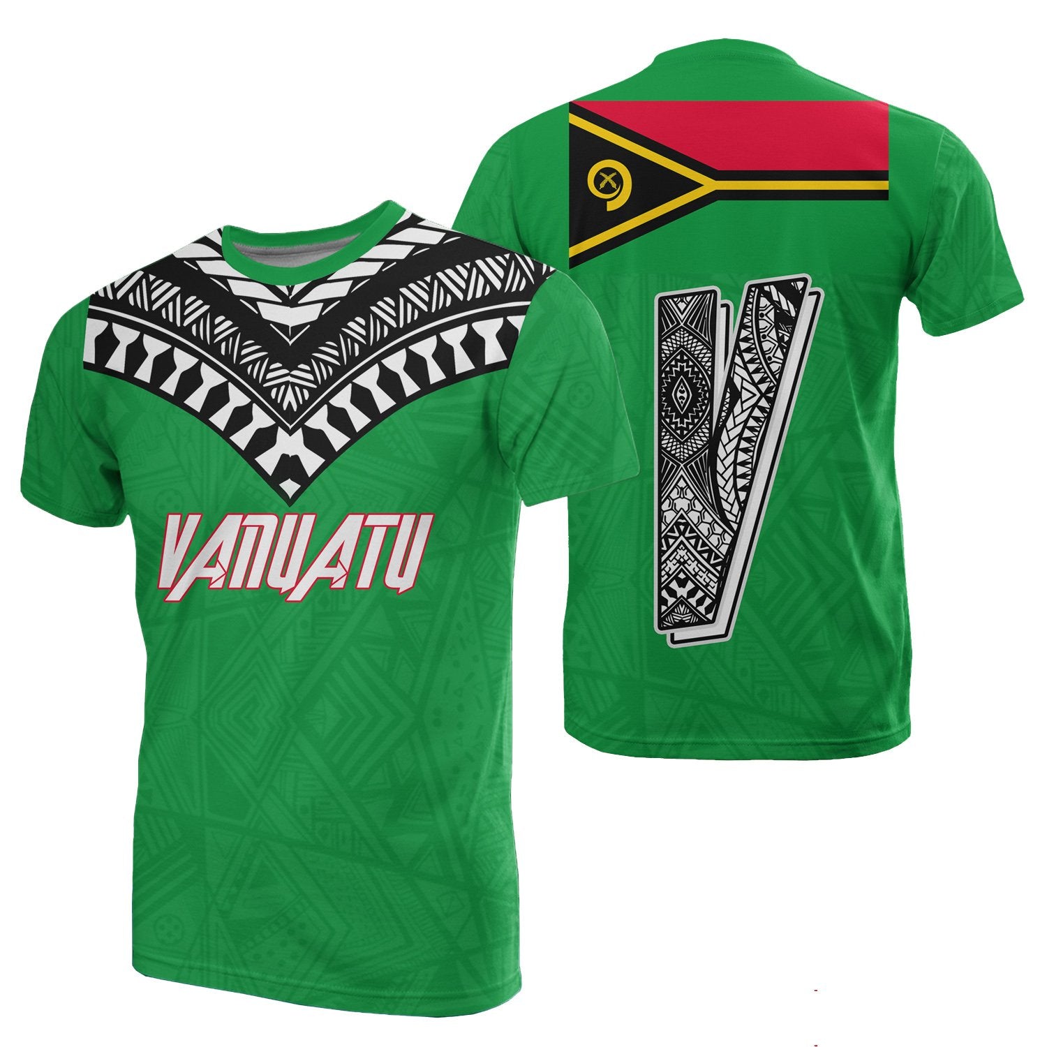 Vanuatu All Over T Shirt Vanuatuan Flag Melanesia Style Unisex Green - Polynesian Pride