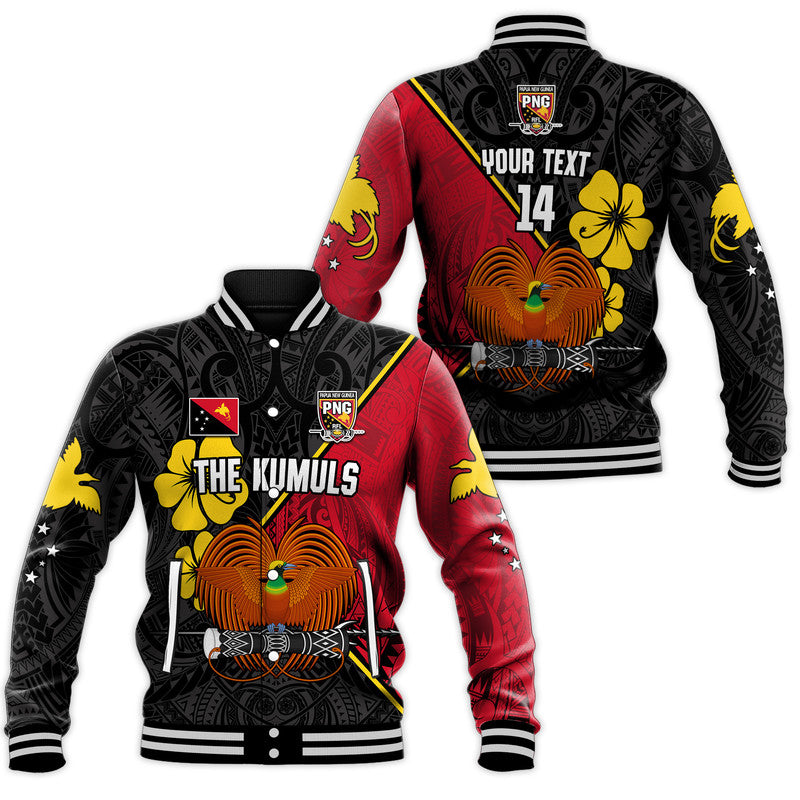 (Custom Text and Number) The Kumuls PNG Baseball Jacket Papua New Guinea Polynesian Dynamic Style Black LT14 Unisex Black - Polynesian Pride