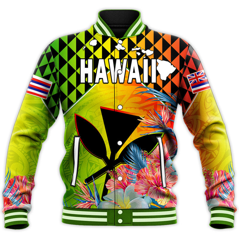 (Custom Personalised) Hawaii Baseball Jacket Hawaiian Tribal Kanaka Maoli Hibiscus LT14 - Polynesian Pride