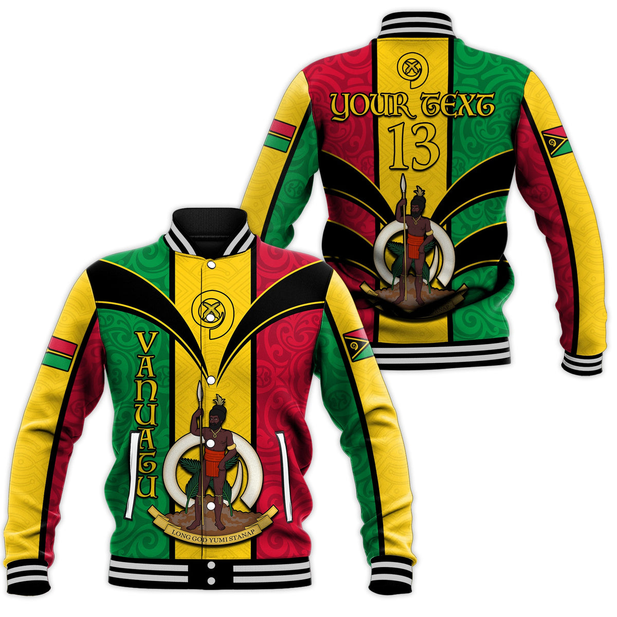 (Custom Text and Number) Vanuatu Baseball Jacket Pig Tusk Polynesian LT13 Unisex Yellow - Polynesian Pride