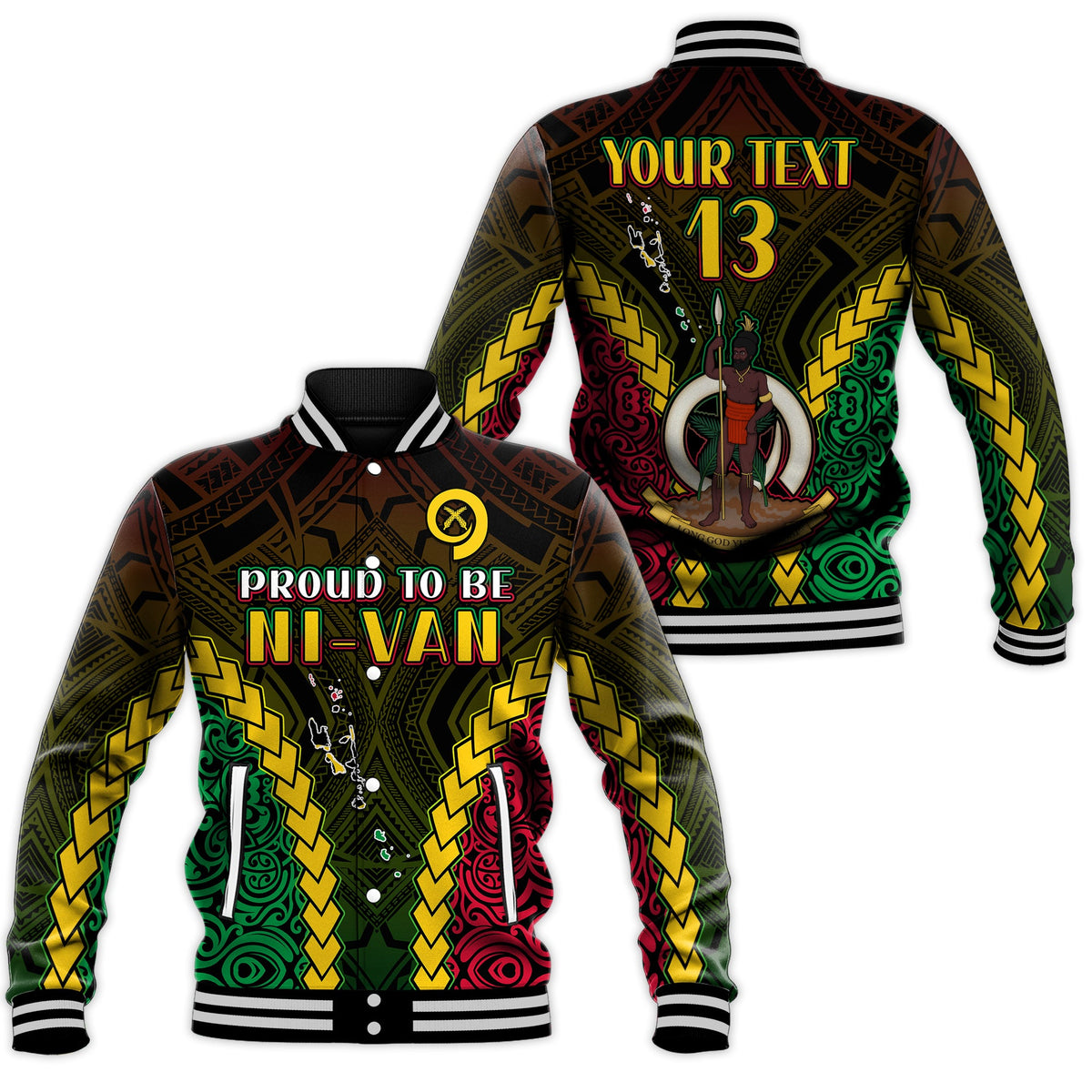 (Custom Text and Number) Vanuatu Indigenous Baseball Jacket Proud To Be Ni - Vanuatu Polynesian Pattern LT13 Unisex Black - Polynesian Pride