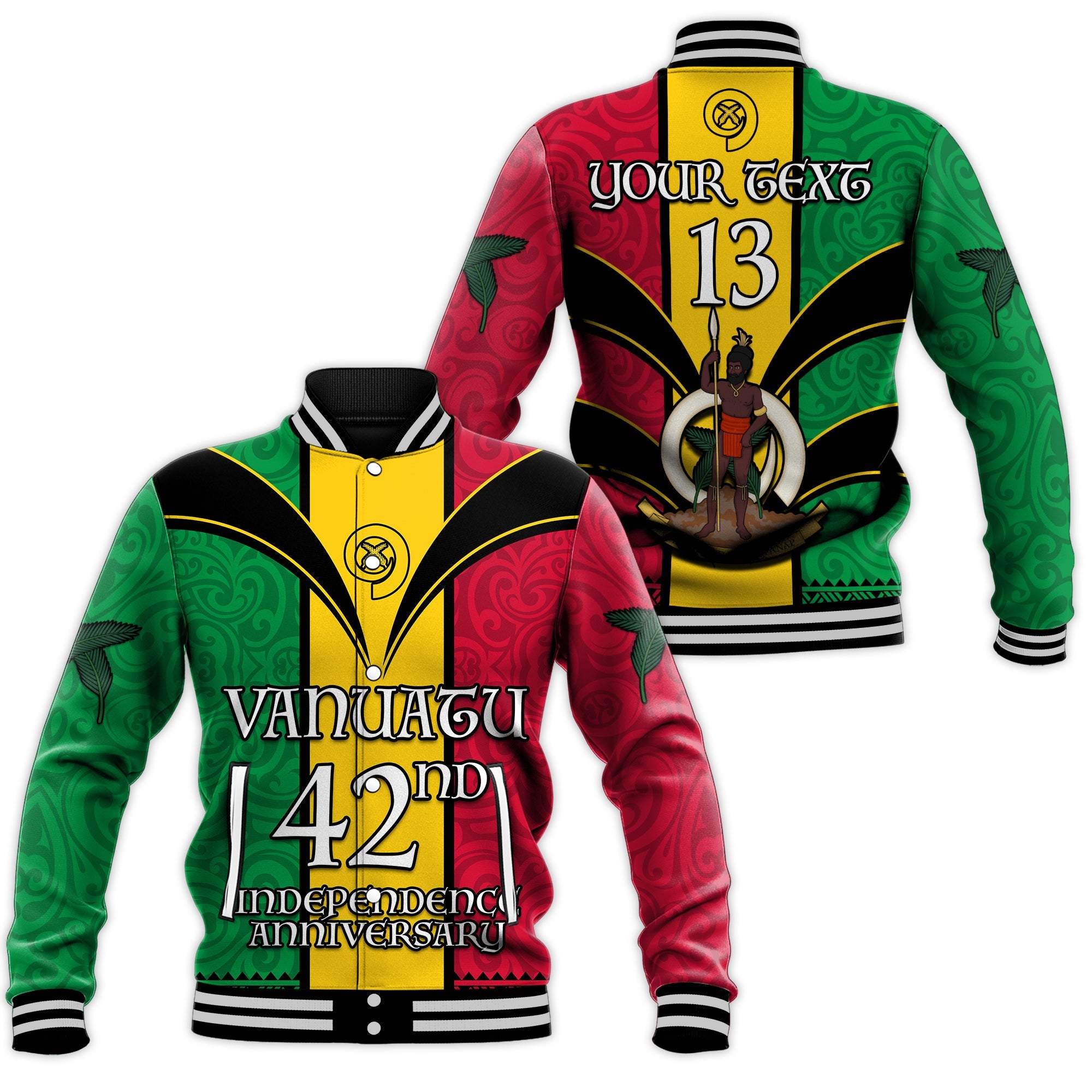 (Custom Text and Number) Vanuatu 1980 Baseball Jacket Vanuatuan Independence Day LT13 Unisex Yellow - Polynesian Pride
