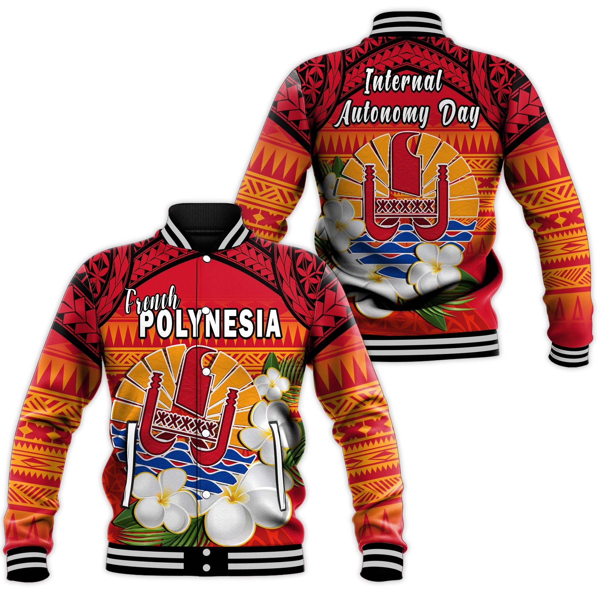 French Polynesia Baseball Jacket Happy Internal Autonomy Day Special Version LT14 Unisex Red - Polynesian Pride