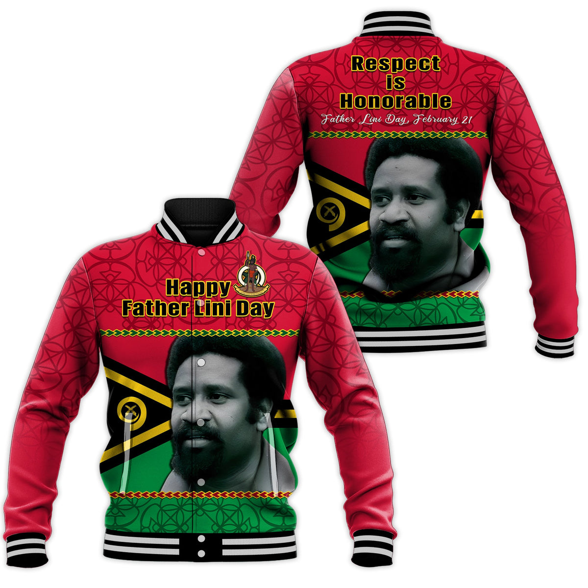 Vanuatu Baseball Jacket Vanuatuan Flag Sand Drawing Happy Father Lini Day LT14 Unisex Red - Polynesian Pride