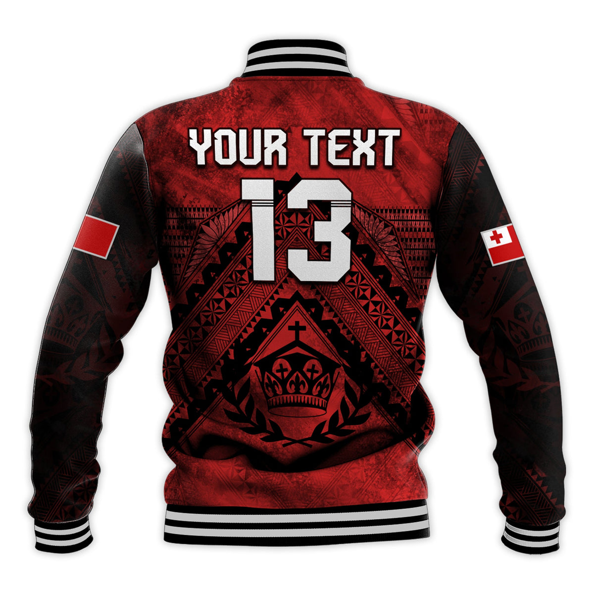 (Custom Text and Number) Tonga Rugby MMT Baseball Jacket Ngatu Mate Maa Tonga Grunge LT13 - Polynesian Pride