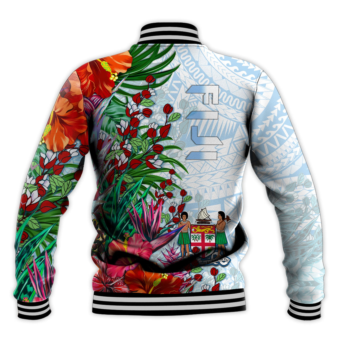 Fiji Baseball Jacket Proud Fijian Tapa mix Tagimoucia Flowers LT13 - Polynesian Pride