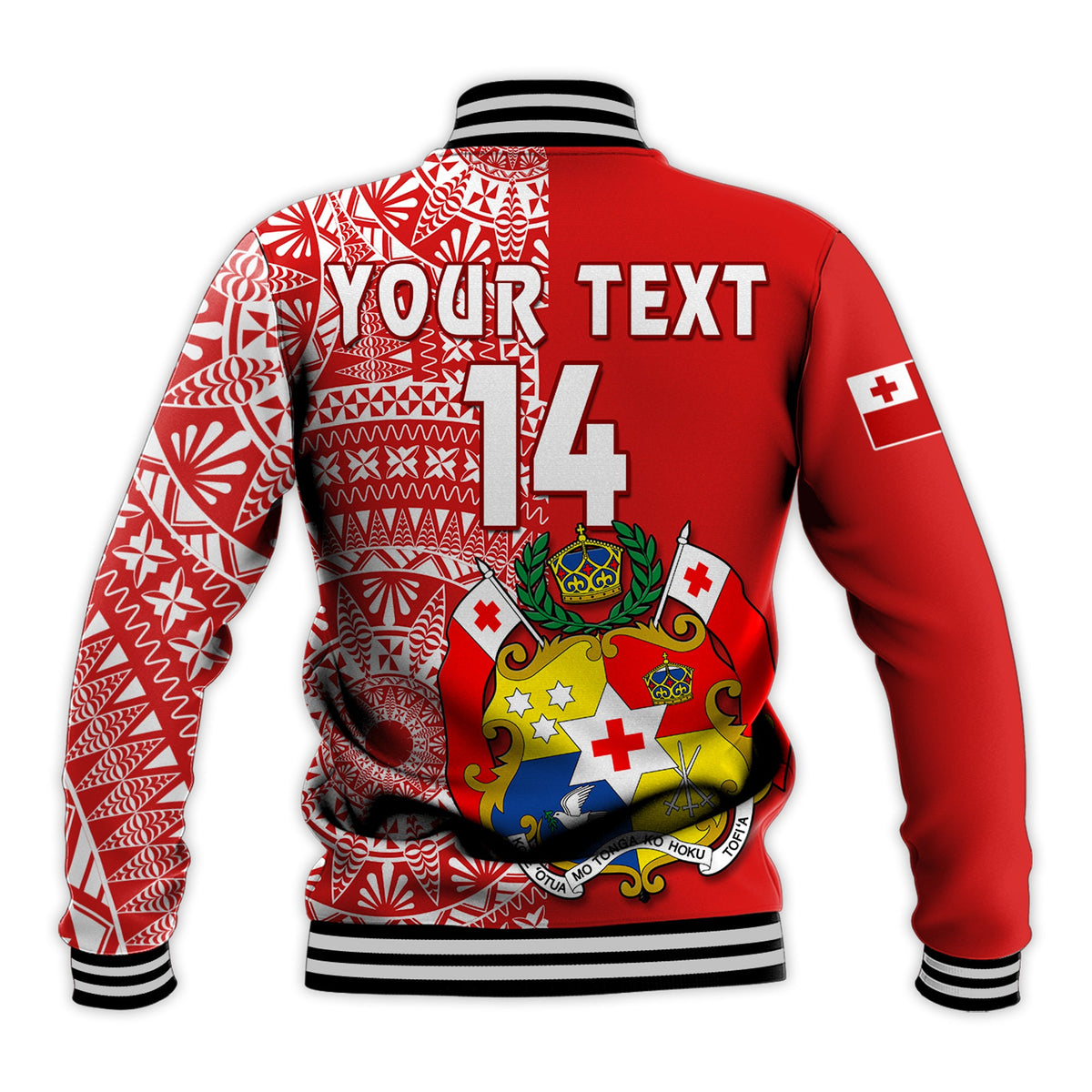 (Custom Text And Number) Tonga Baseball Jacket Tongan Coat Of Arms Ngatu Pattern LT14 - Polynesian Pride