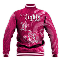 Breast Cancer Awareness Baseball Jacket Hibiscus Polynesian No One Fights Alone LT13 - Polynesian Pride