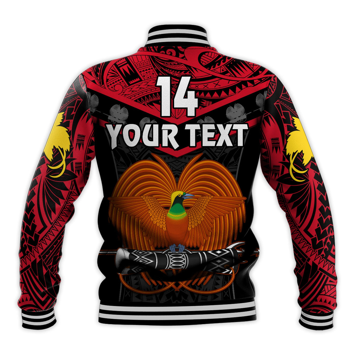 (Custom Text And Number) Papua New Guinea Rugby Baseball Jacket PNG Kumuls Bird Of Paradise Black LT14 - Polynesian Pride