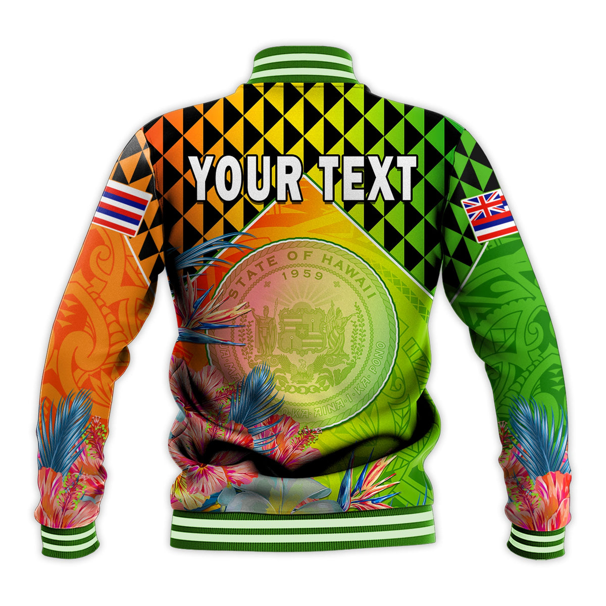 (Custom Personalised) Happy Hawaii Fathers Day Baseball Jacket Hawaiian Tribal Kanaka Maoli Hibiscus LT14 - Polynesian Pride