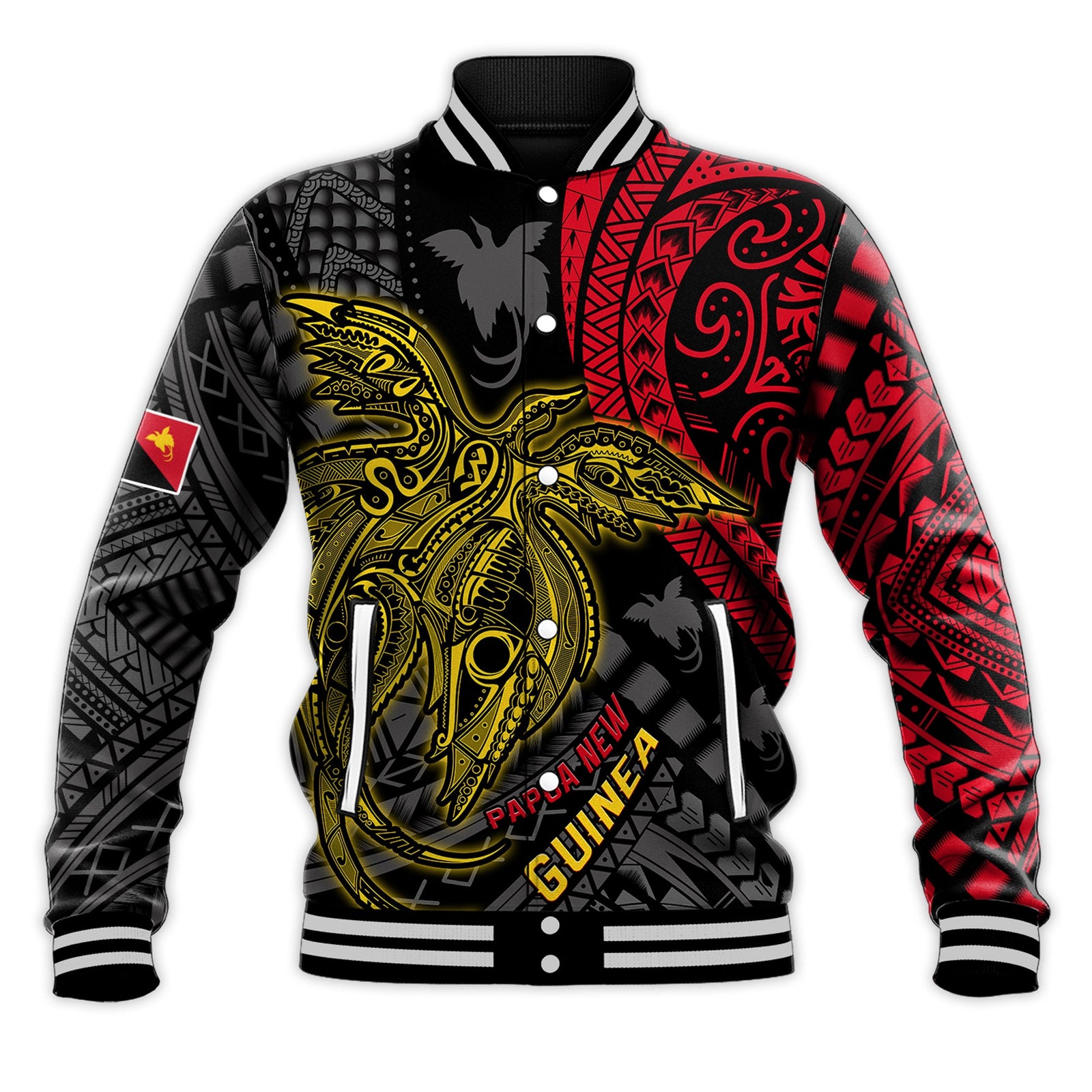Papua New Guinea Baseball Jacket Raggiana Birds Of Paradise Happy 47th Independence Day LT13 Unisex Black - Polynesian Pride