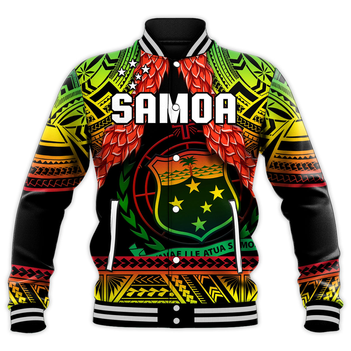 Samoa Rugby Baseball Jacket Teuila Torch Ginger Gradient Style LT14 - Polynesian Pride