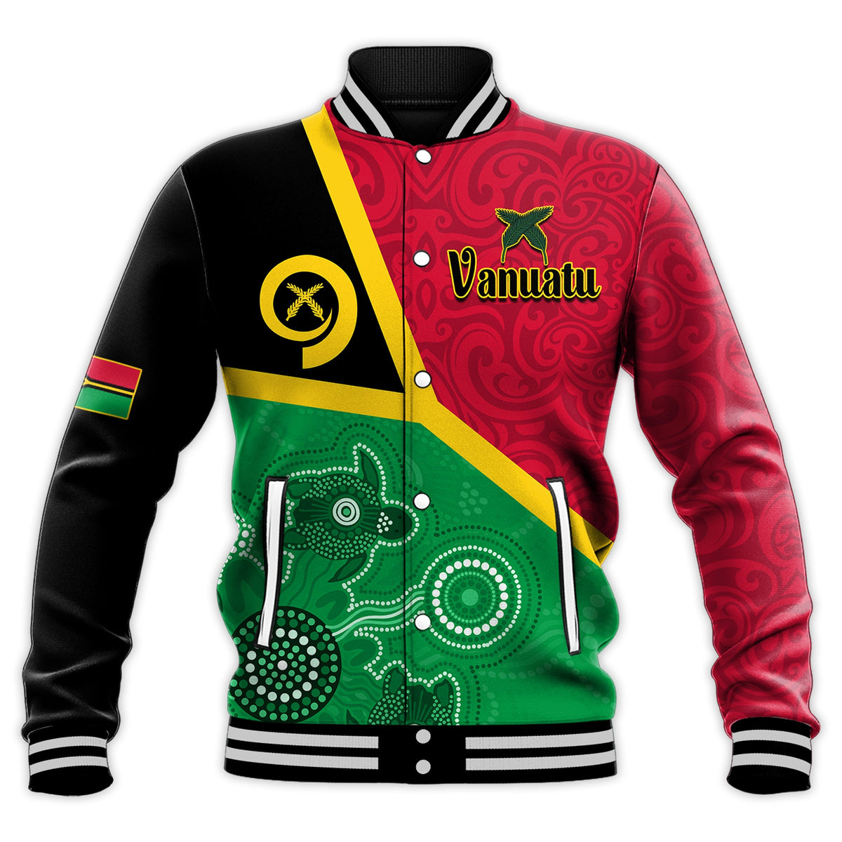 Vanuatu Baseball Jacket Aboriginal Turtle Mix Sand Drawing LT13 Unisex Red - Polynesian Pride