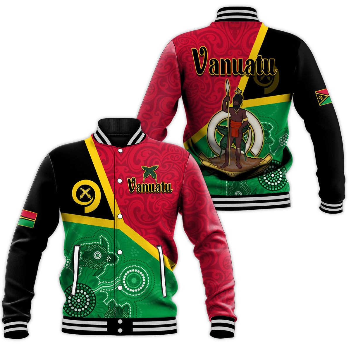 Vanuatu Baseball Jacket Aboriginal Turtle Mix Sand Drawing LT13 - Polynesian Pride