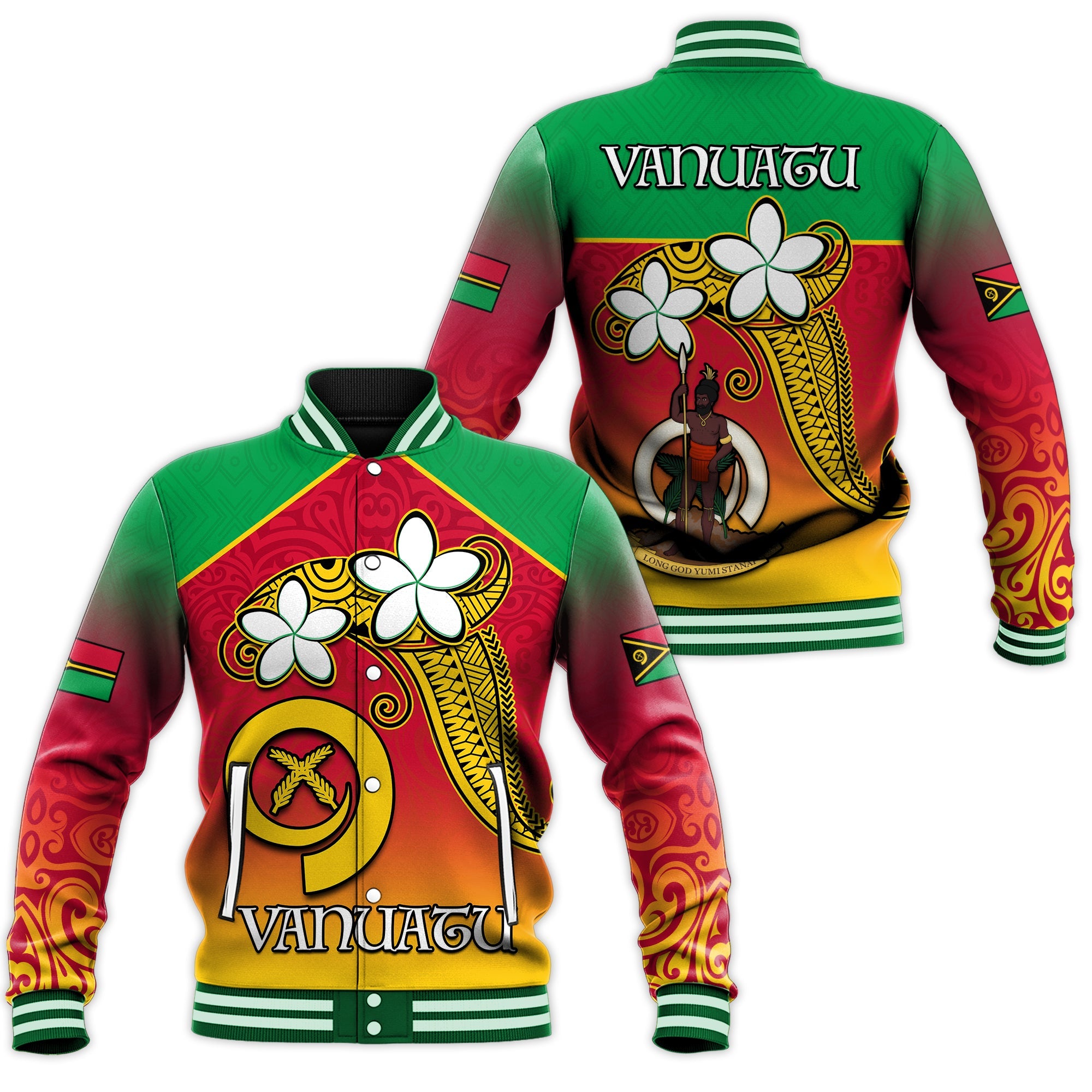 Vanuatu Novelty Baseball Jacket Frangipani Tropical Spa Flower LT13 Unisex Red - Polynesian Pride