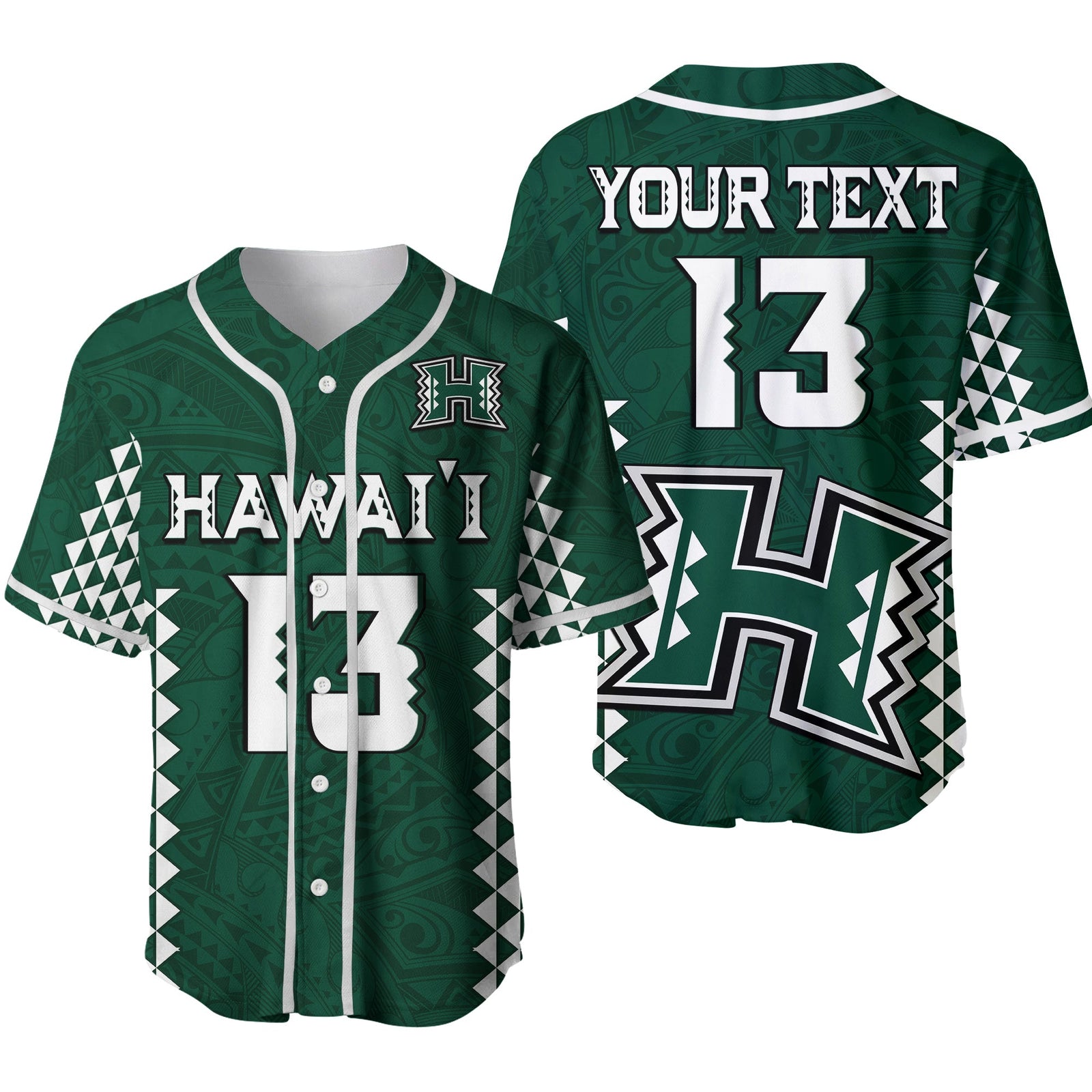 (Custom Text and Number) Hawaii Football Baseball Jersey Kakau Warrior Be Stronger Ver.02 LT13 Green - Polynesian Pride