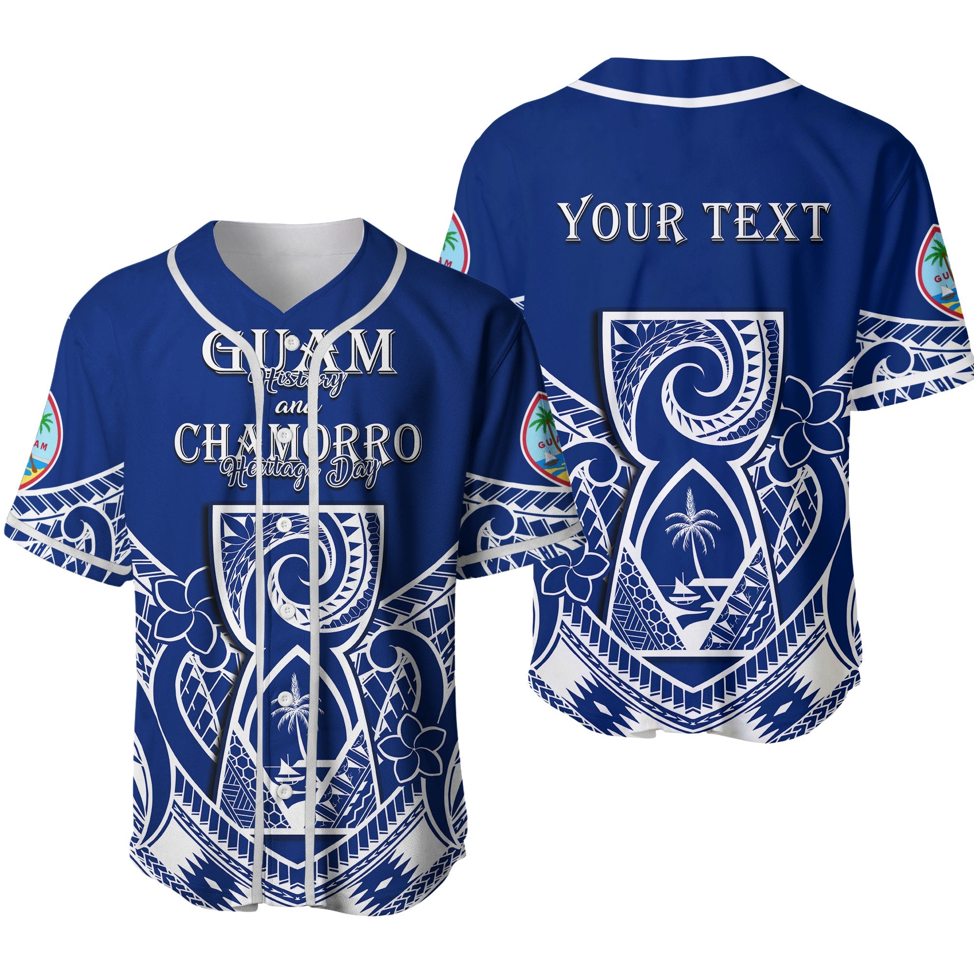 (Custom Personalised) Guam History and Chamorro Heritage Day Baseball Jersey Latte Stone Polynesian Ver.02 LT14 Blue - Polynesian Pride