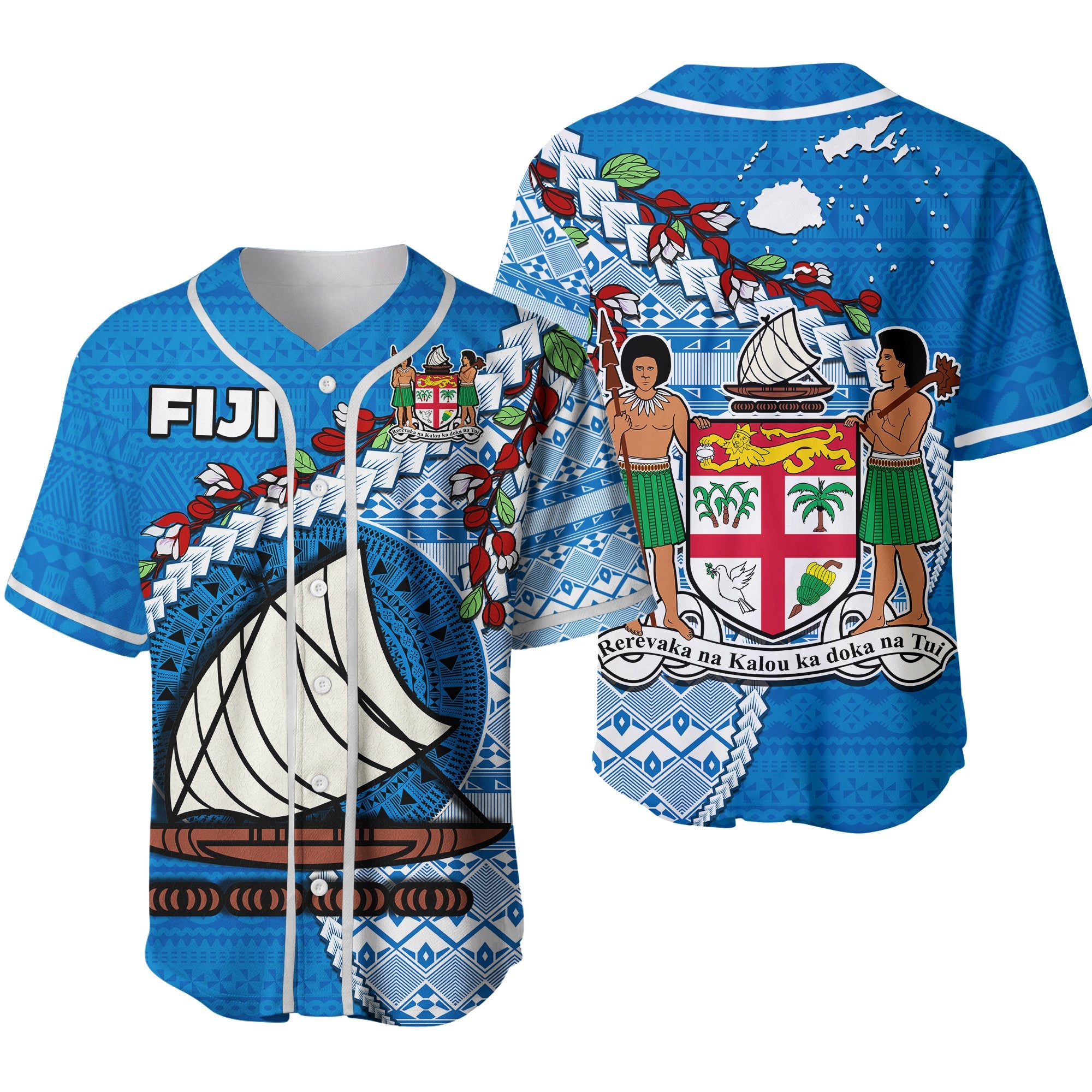 Fiji Baseball Jersey Fijian Drua Mix Tagimaucia Flower Blue Style Ver.02 LT14 Blue - Polynesian Pride