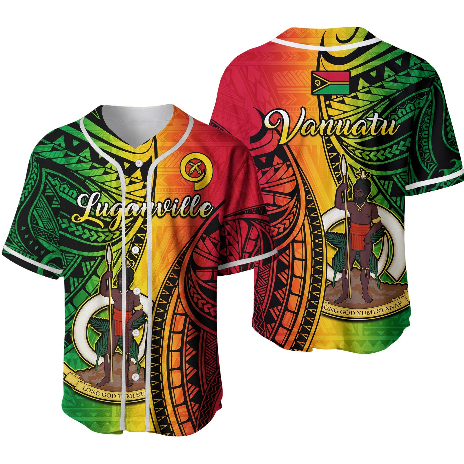 Vanuatu Baseball Jersey Luganville Polynesian Reggae Coat Of Arms Ver.02 LT14 Reggae - Polynesian Pride