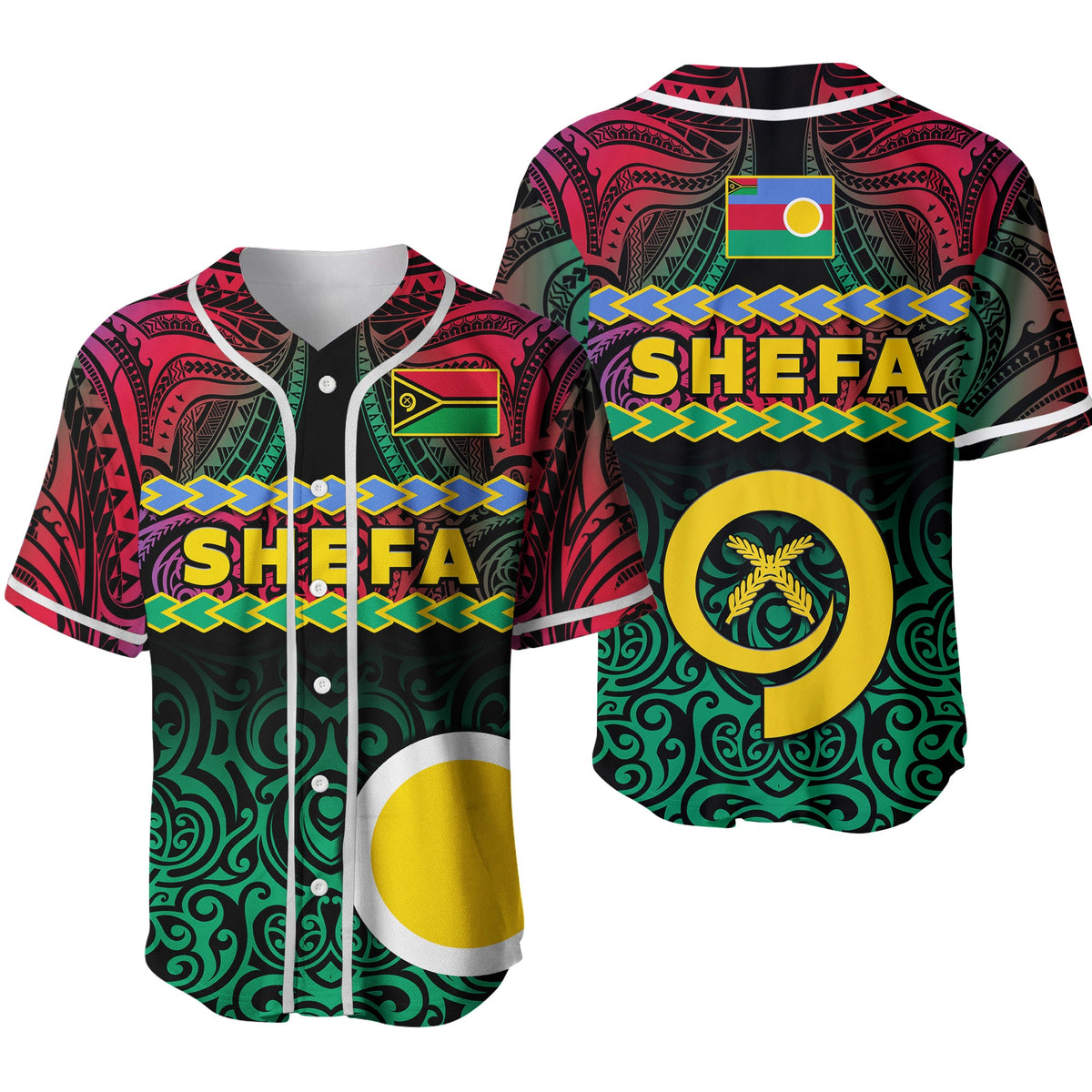 Shefa Province Baseball Jersey Vanuatu Pig Tusk Polynesian Flag Style Ver.02 LT14 Black - Polynesian Pride