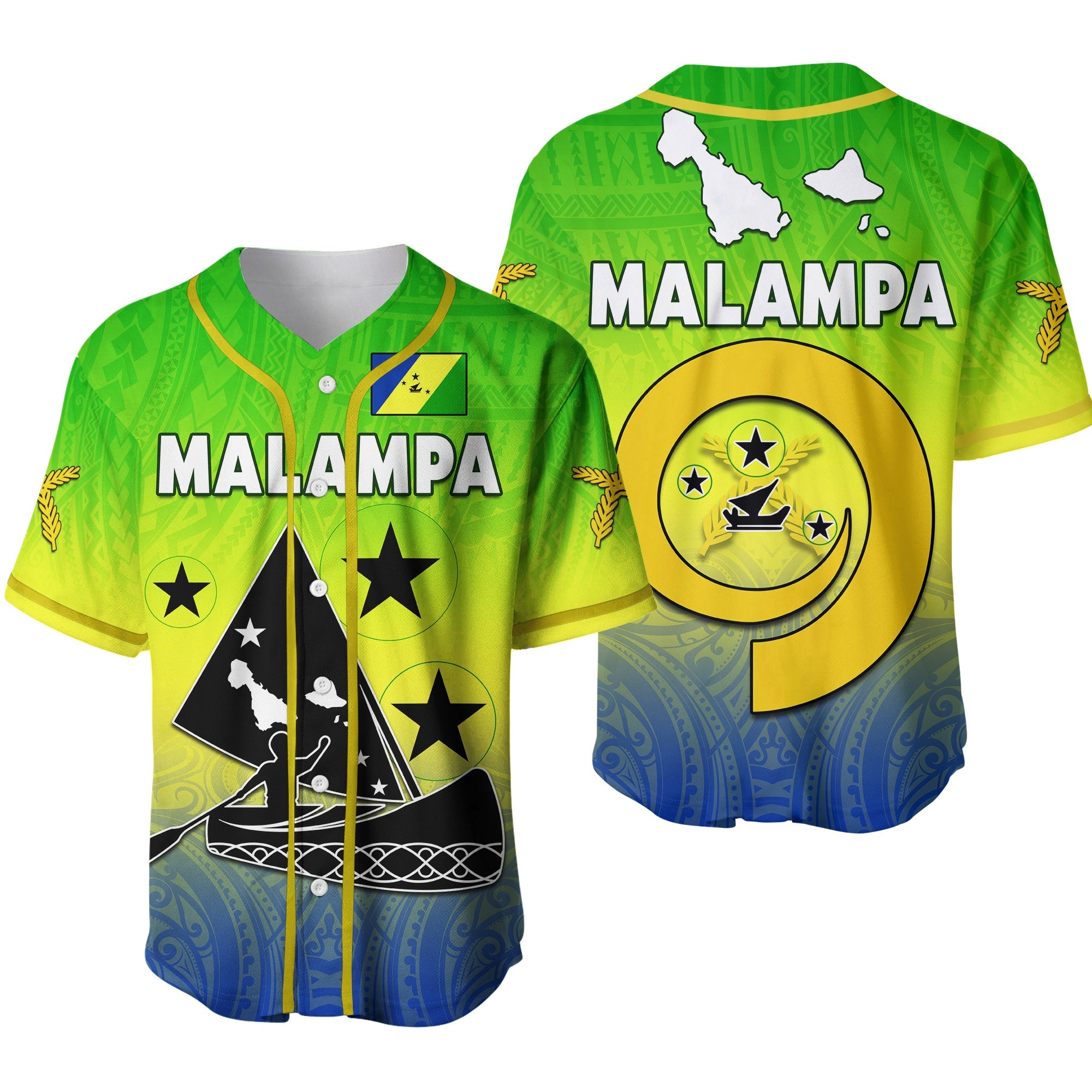 Malampa Province Baseball Jersey Native Canoe Mix Vanuatu Pig Tusk Green Version 2 LT14 Green - Polynesian Pride