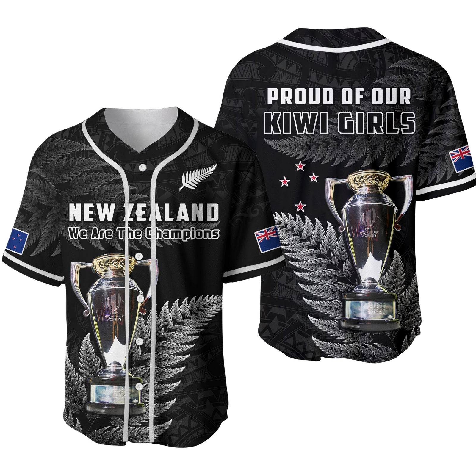 New Zealand 2022 Rugby Baseball Jersey Black Fern Proud Champions RWC Ver.02 LT14 Black - Polynesian Pride
