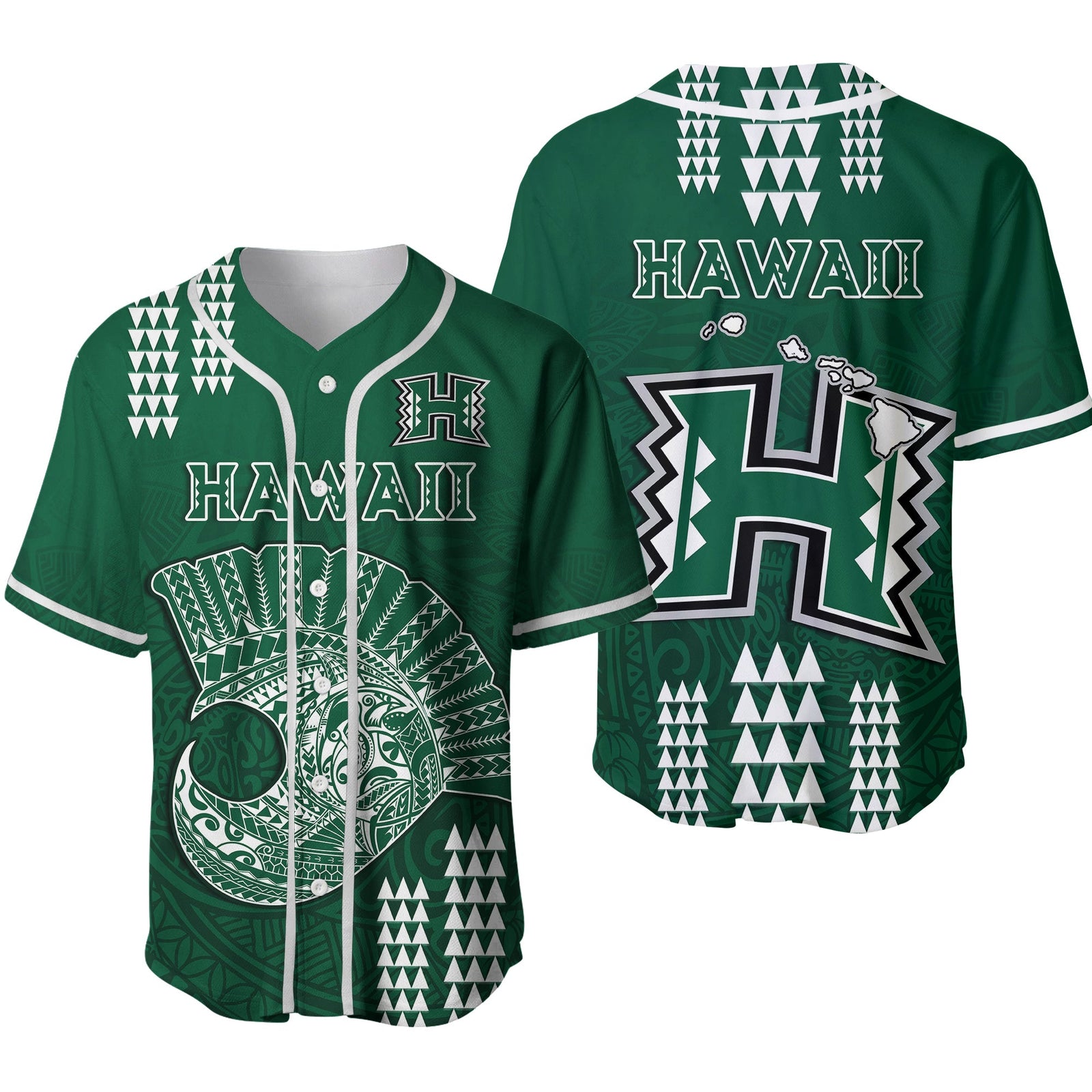 Hawaii Football Baseball Jersey Kakau Rainbow Warriors Helmet Ver.02 LT14 Green - Polynesian Pride