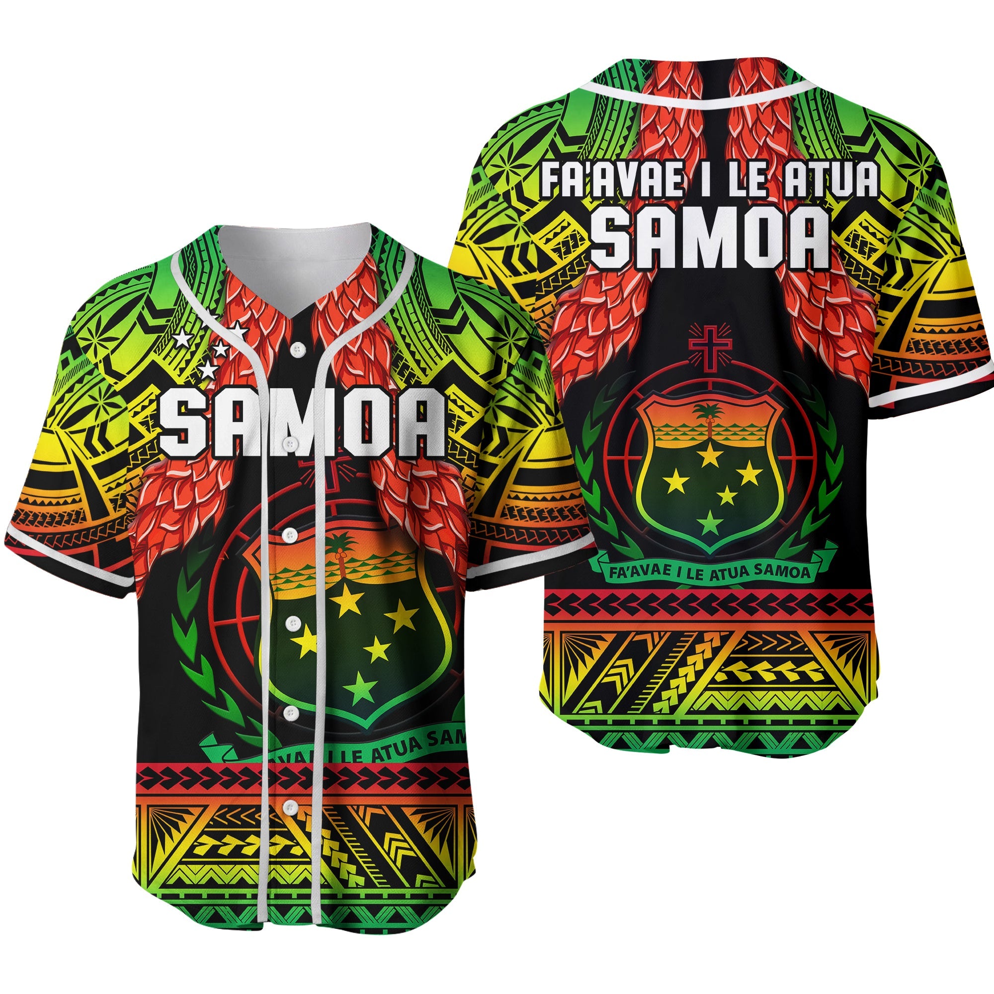 Samoa Rugby Baseball Jersey Teuila Torch Ginger Gradient Style 02 LT14 Black - Polynesian Pride