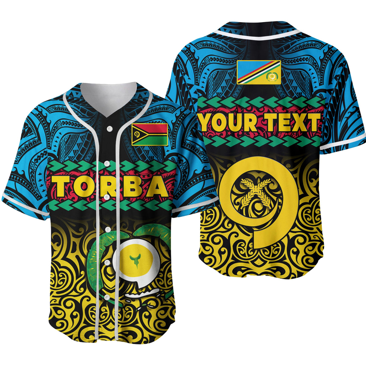(Custom Personalised) Torba Province Baseball Jersey Vanuatu Pig Tusk Polynesian Flag Style Ver.02 LT14 Black - Polynesian Pride