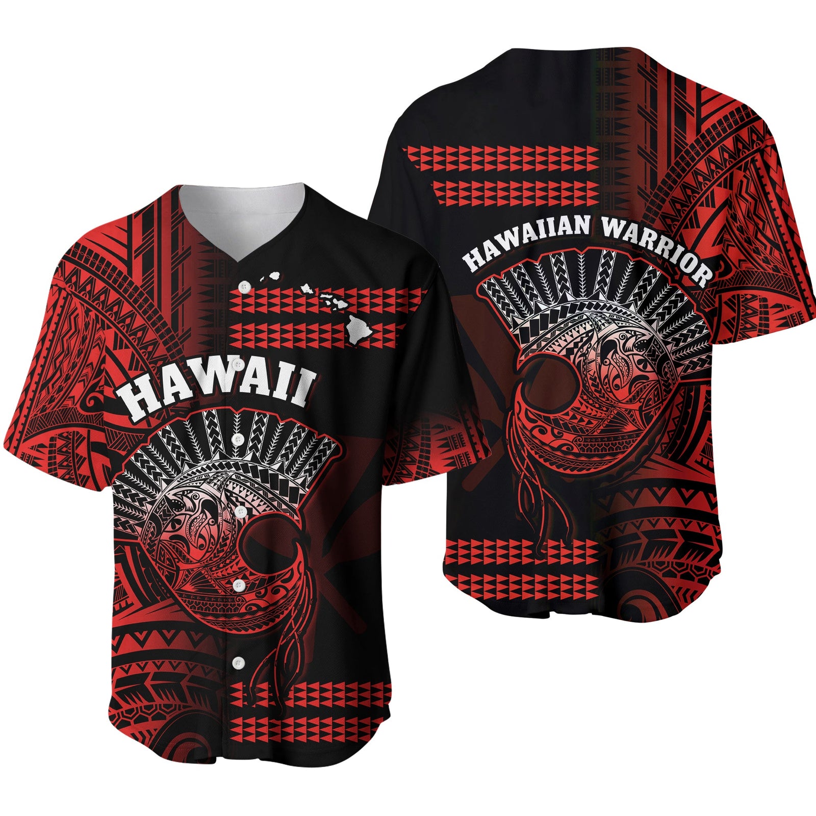 Hawaii Baseball Jersey Kakau Warrior Helmet Gradient Red Polynesian Ver.01 LT14 Red - Polynesian Pride