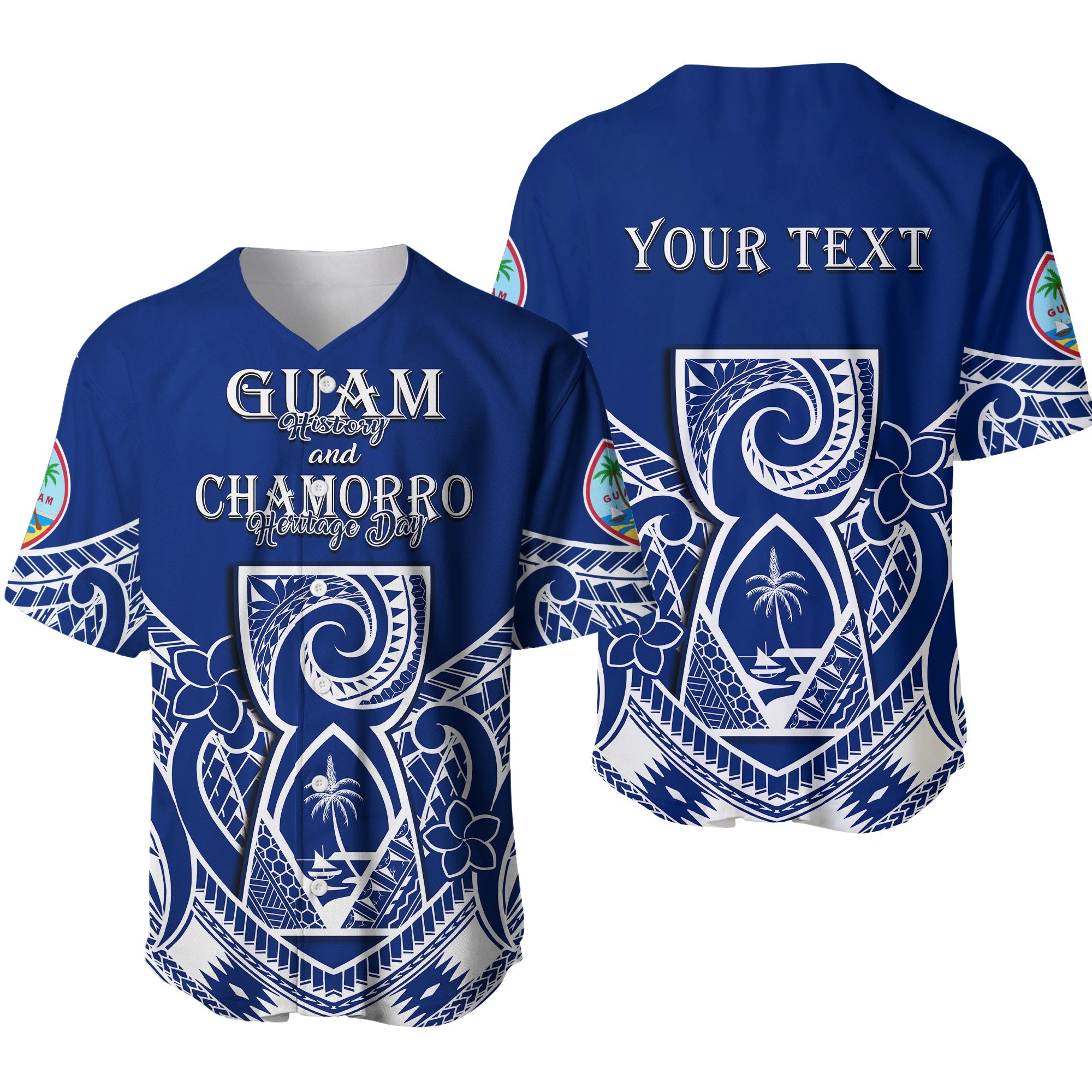 (Custom Personalised) Guam History and Chamorro Heritage Day Baseball Jersey Latte Stone Polynesian Ver.01 LT14 Blue - Polynesian Pride