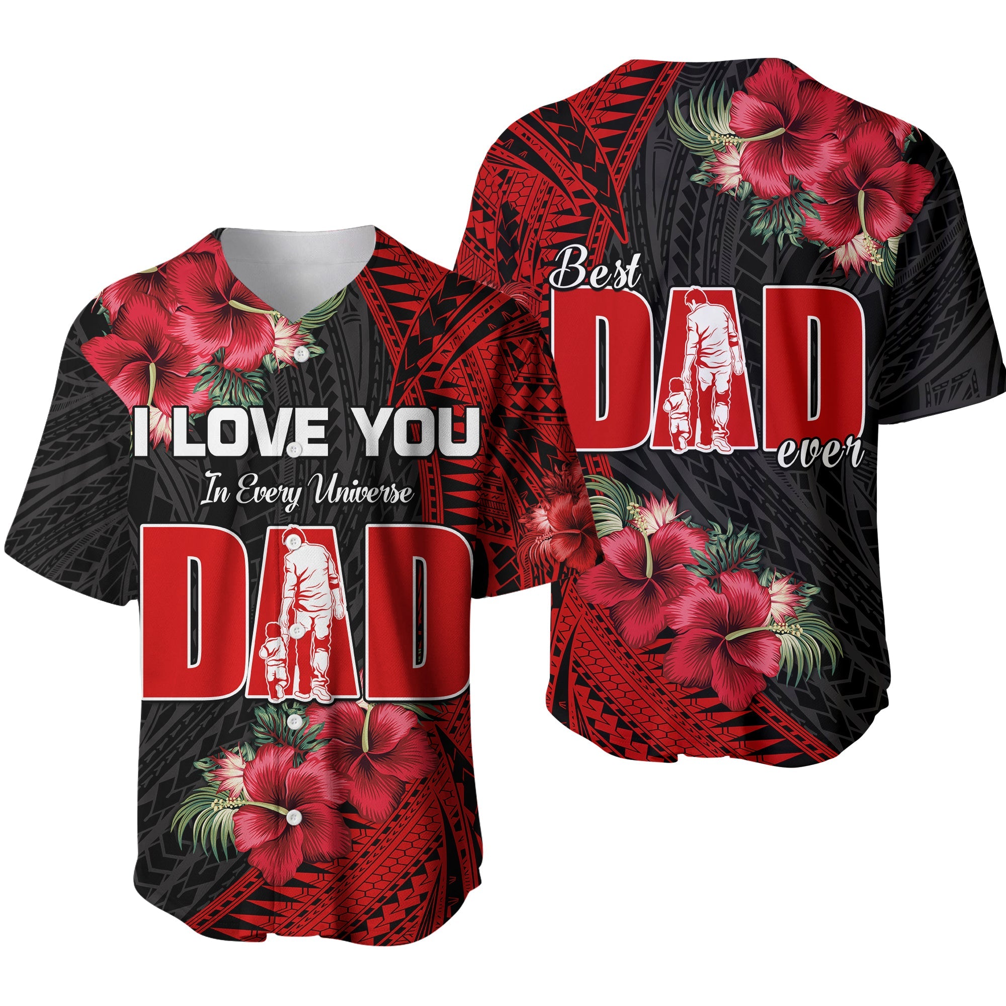 Happy Fathers Day Baseball Jersey Polynesian Best Dad Ever LT13 Red - Polynesian Pride