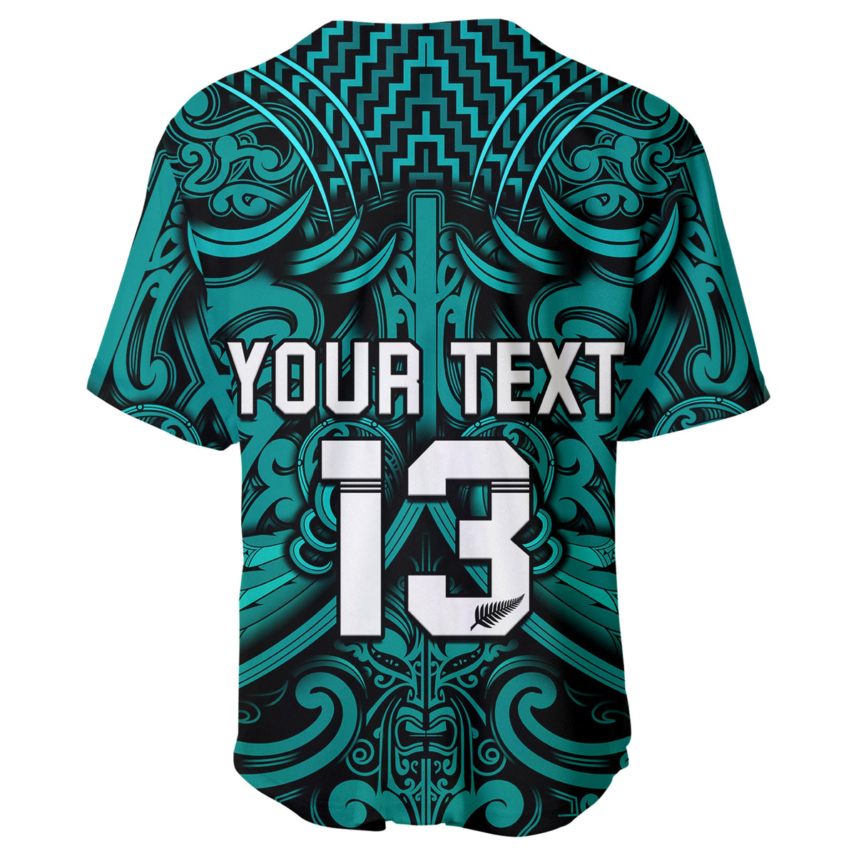 (Custom Text and Number) New Zealand Silver Fern Rugby Baseball Jersey All Black Turquoise NZ Maori Pattern LT13 - Polynesian Pride
