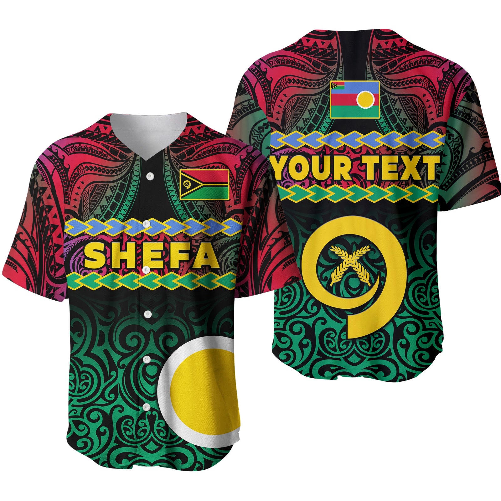 (Custom Personalised) Shefa Province Baseball Jersey Vanuatu Pig Tusk Polynesian Flag Style LT14 Black - Polynesian Pride