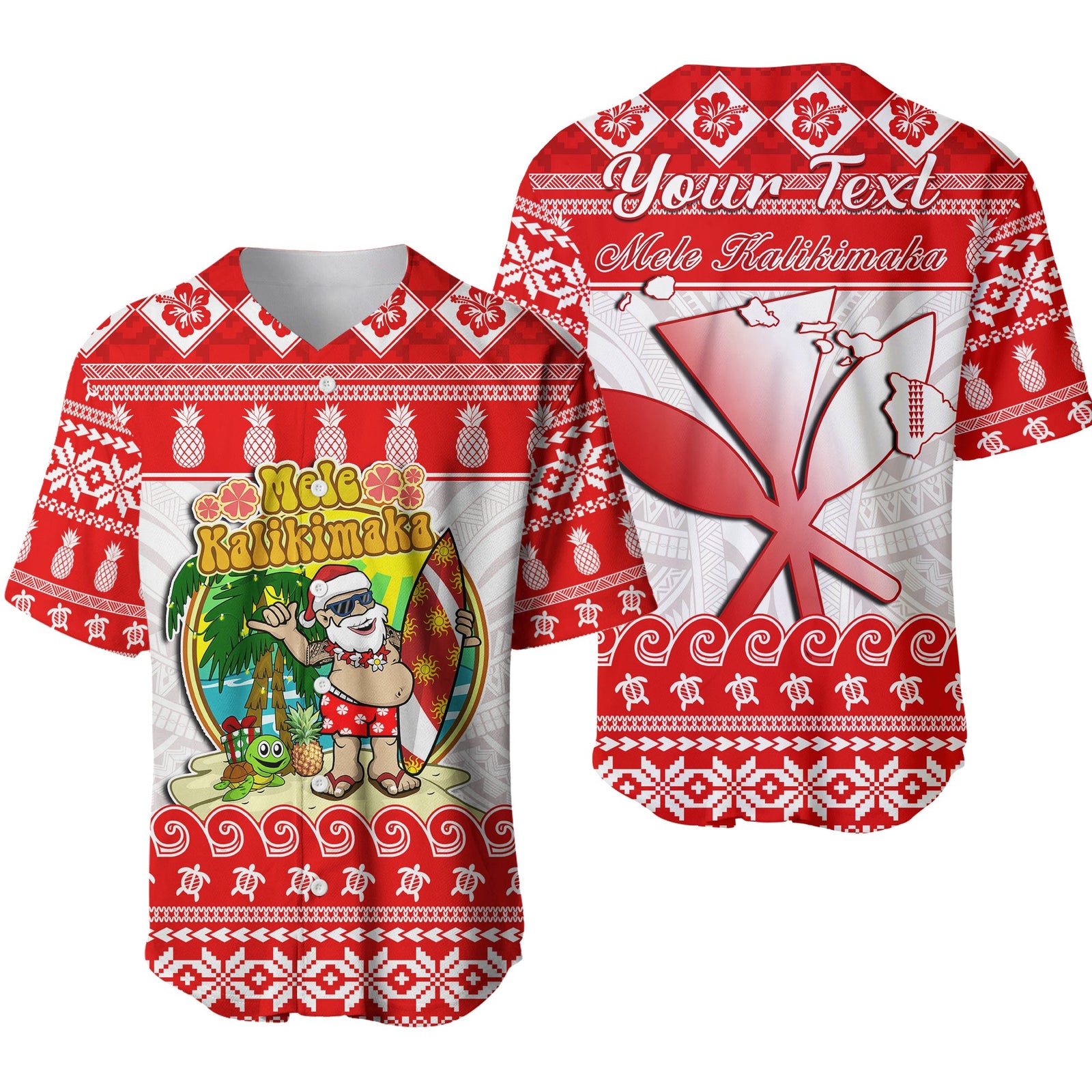 Custom Personalised Hawaii Christmas Baseball Jersey Kanaka Polynesian Santa Claus Mele Kalikimaka LT14 Red - Polynesian Pride