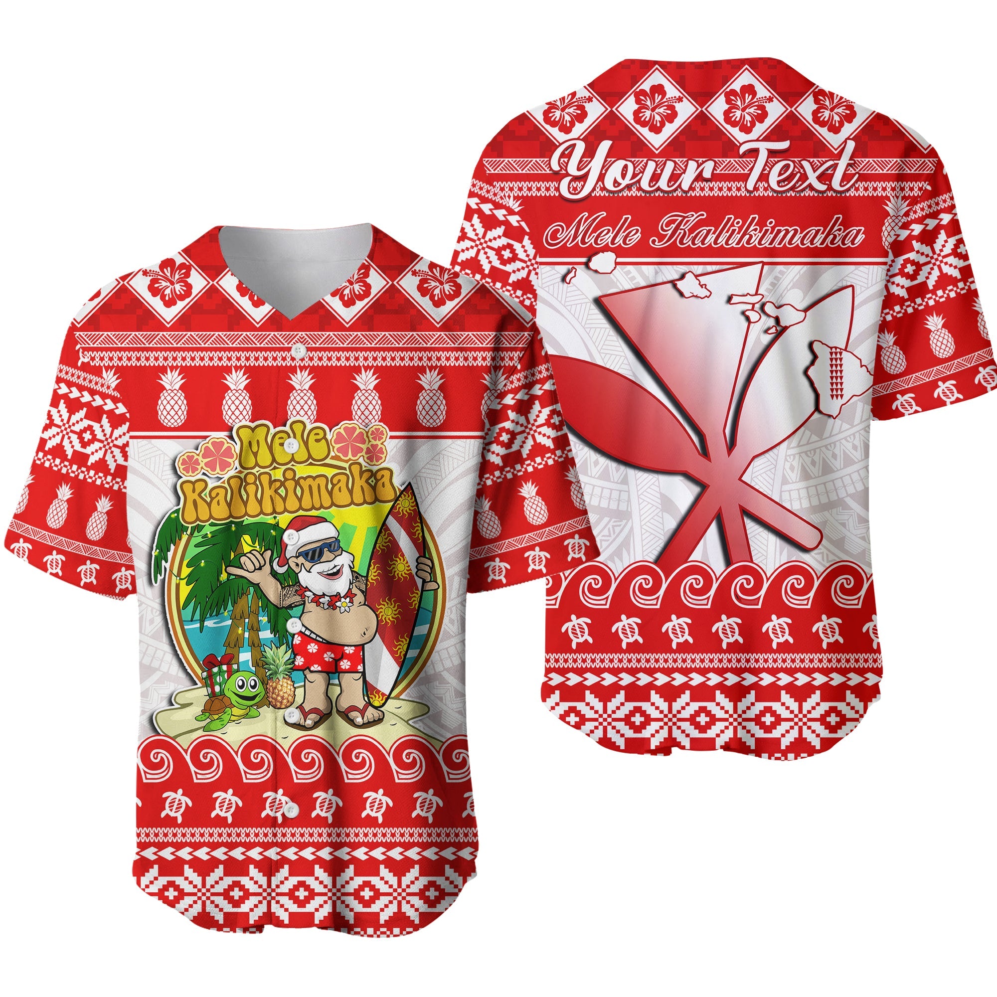 Custom Personalised Hawaii Christmas Baseball Jersey Kanaka Polynesian Santa Claus Mele Kalikimaka LT14 Red - Polynesian Pride
